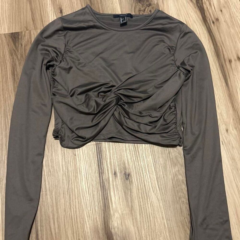 Forever-21 Women's Brown and Grey Crop-top